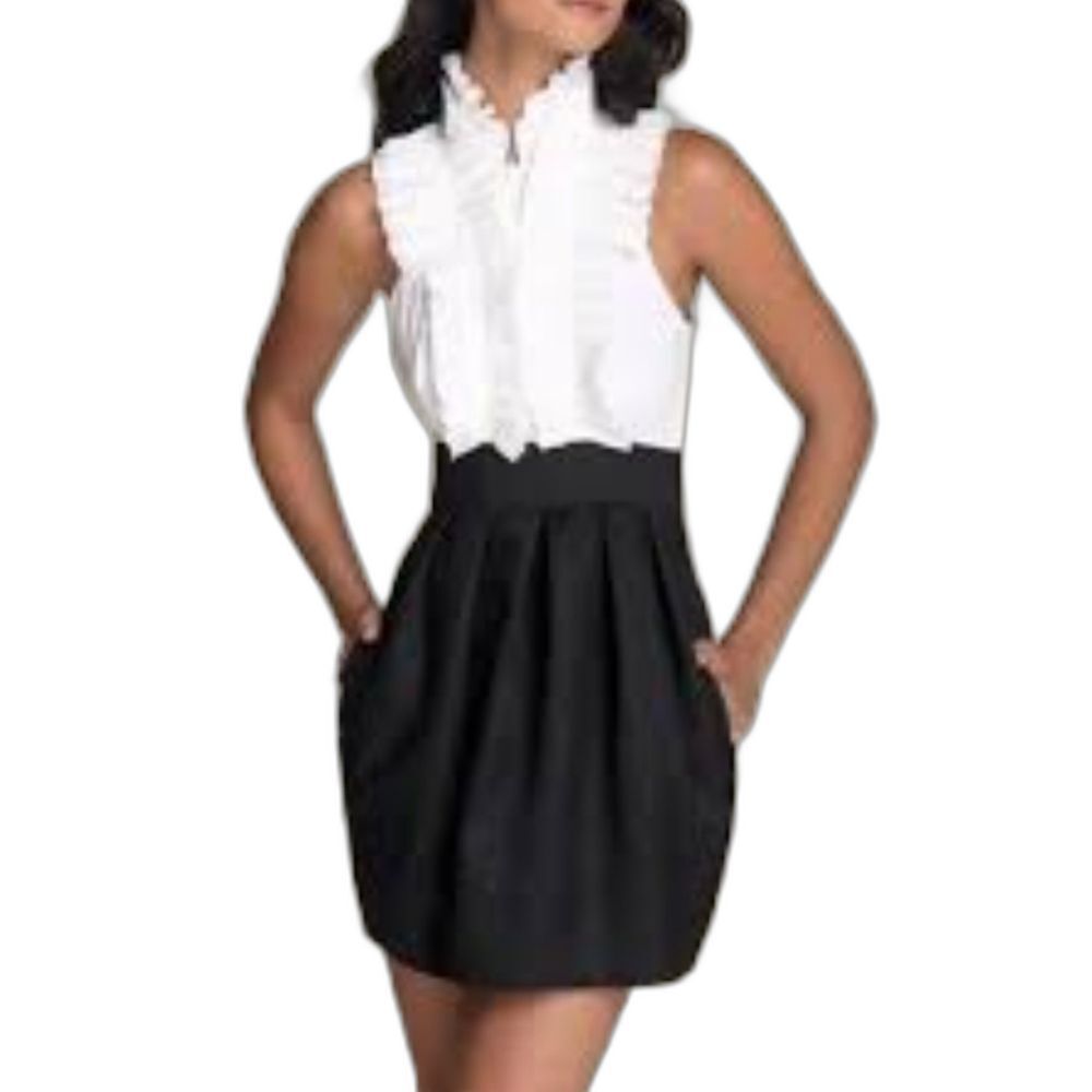 BCBGMAXAZRIA Black/Off-White Tuxedo Style Side Pocket Cocktail Party Mini Dress